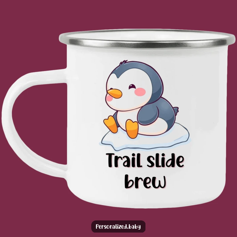 Funny Penguin Camping Mug - Enamel Chubby Sliding Belly Cup, a Portable Winter Gift