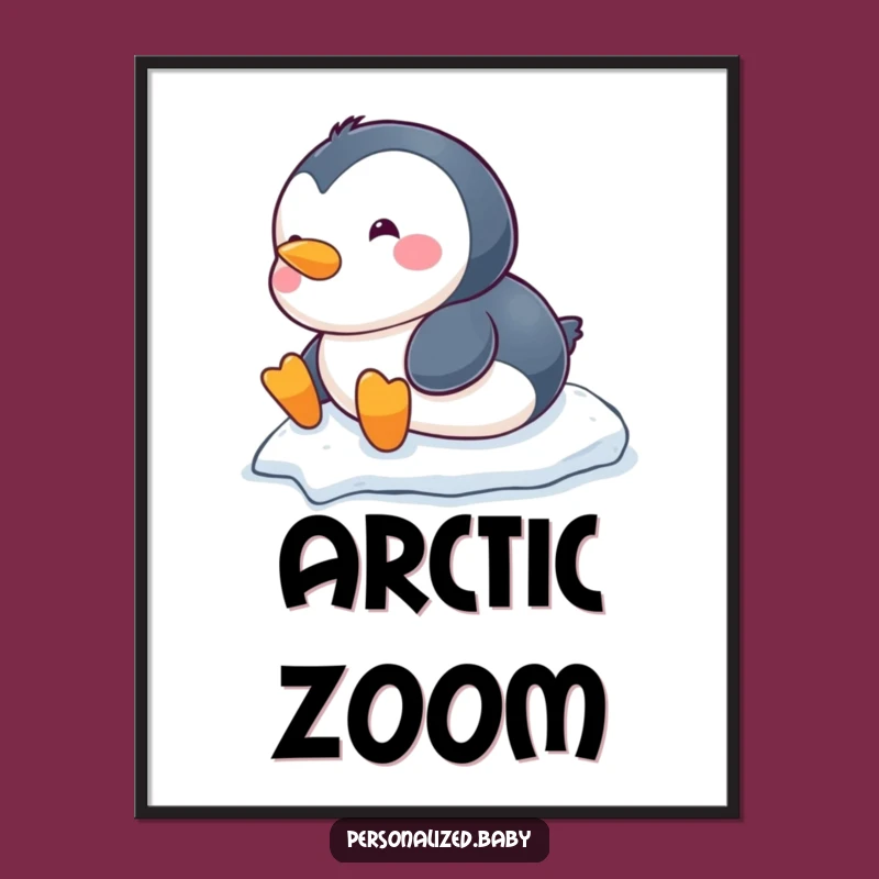 Funny Penguin Digital Art Print - Chubby Sliding Belly Decor, a Hilarious Winter Gift