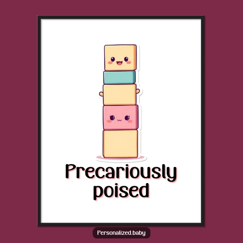Funny Balancing Blocks Digital Art: Hilarious Printable Decor for Joyful Spaces