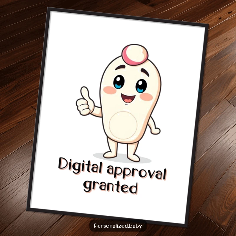 Funny digital avatar digital art print of a bouncing character giving a thumbs up, embodying enthusiasm and positive digital energy.