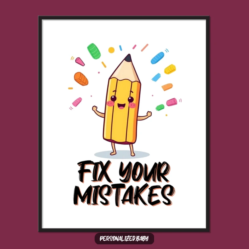 Funny Pencil Juggling Eraser Marks Digital Print: Instant Creative Fun