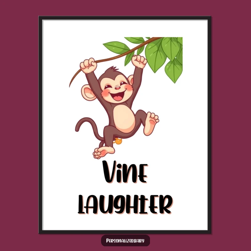 Funny Monkey Digital Art Print - Mischievous Baby Swinging Laughing Decor, a Primate Gift