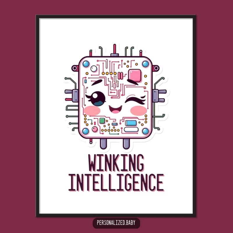 Funny Winking Circuit Board Digital Art for Tech Decor