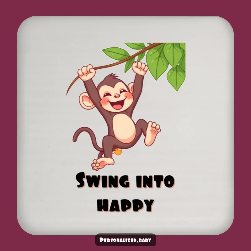 Funny Monkey Drink Coaster - Mischievous Baby Swinging Laughing Decor, a Primate Gift