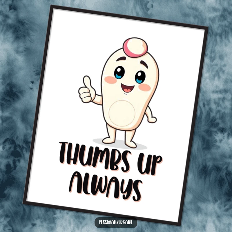 Funny digital avatar poster art of a bouncing character giving a thumbs up, ideal for creating a positive and energetic gaming space.