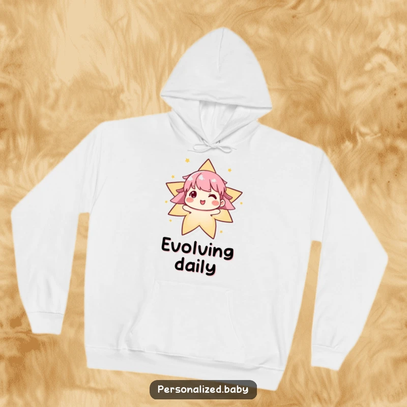 Funny algorithm hoodie featuring an evolving character delightedly forming a star, offering cozy comfort with a smart, tech-inspired design.