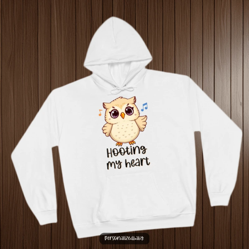 Funny Owl Melody Hoodie featuring a surprised owl character hooting melodiously, offering cozy comfort and a touch of humorous, enchanting flair.