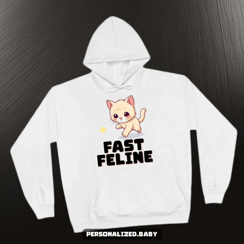 Funny hoodie showcasing a curious kitten in hot pursuit of a shimmering, sparkly comet tail, embodying playful exploration.