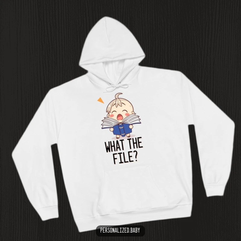 Funny binder hoodie featuring a shocked binder character with pages fanning out, perfect for expressing surprise and chaos.