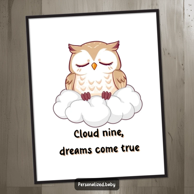 Funny Free Printable Owl Wall Art: A sleepy owl dozes soundly on a fluffy cloud pile, calming downloadable art.