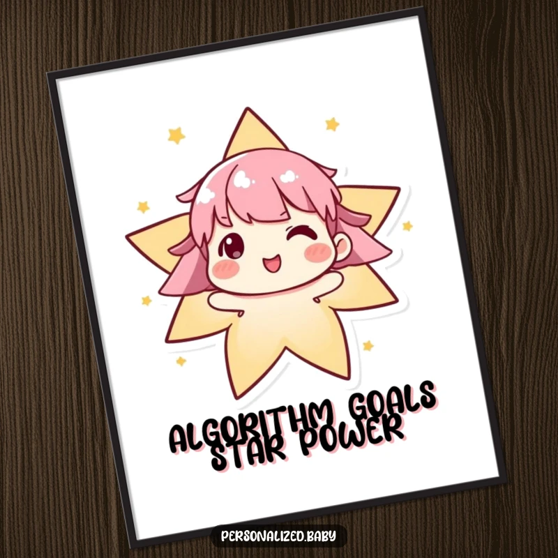 Funny Free Printable Wall Art: A delighted algorithm character dynamically evolves to beautifully form a radiant star.