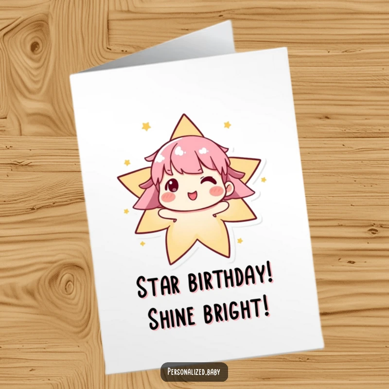 Funny Free Printable Birthday Card: Delighted algorithm character evolves to form a shining star, celebrating a birthday.