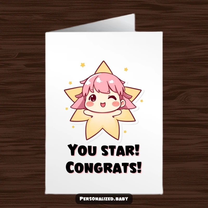 Funny Free Printable Congrats Card: Delighted algorithm character evolves to form a bright star, signifying success.