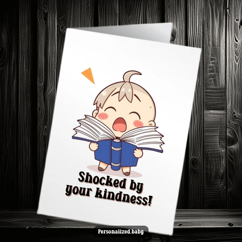 Funny Free Printable Thank You Card featuring a binder character's pages fanning out in utter surprise and thanks.