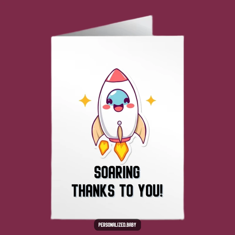 Free Printable Thank You Card: Beaming Rocket Ship, Funny Downloadable Gift for Stellar Gratitude