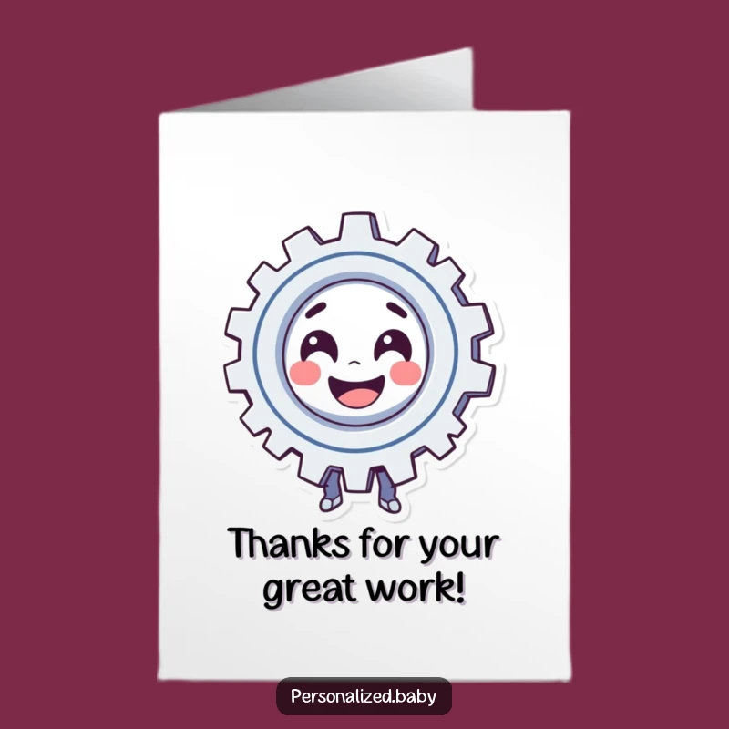 Free Printable Thank You Card: Smiling Gear Character, Funny Downloadable Gift for Appreciation