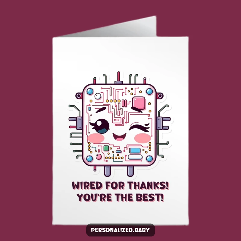 Free Printable Thank You Card: Winking Circuit Board, Funny Downloadable Gift for Connection