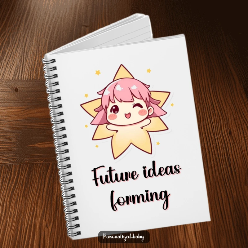 Funny algorithm notebook cover with an evolving character delightedly forming a star, ideal for jotting down innovative concepts and code.