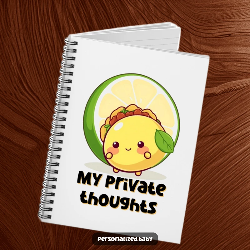 Funny notebook with a shy taco peeking from behind a lime, perfect for journaling and note-taking with a humorous touch, excellent funny gift.