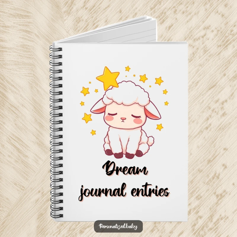 Funny Notebook: Sleepy lamb dreaming peacefully with swirling stars, ideal for jotting down dreams and tranquil thoughts.