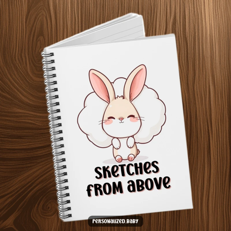 Funny Rabbit Notebook: Cute notebook with a curious rabbit peeking from behind a winking cloud, perfect for journaling and doodling.