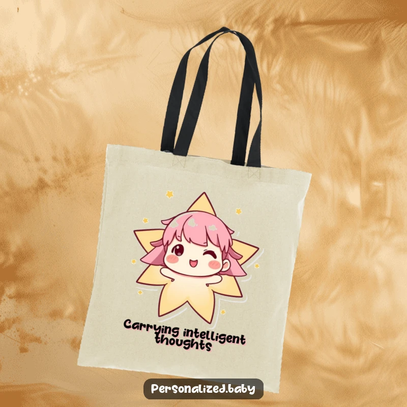 Funny algorithm tote bag showcasing an evolving character delightedly forming a star, perfect for carrying essentials with a smart, modern vibe.